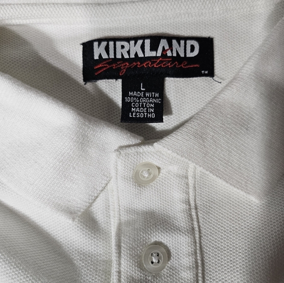 NEW Kirkland Signature Men's White Polo Shirt Large Organic Cotton - Picture 4 of 6